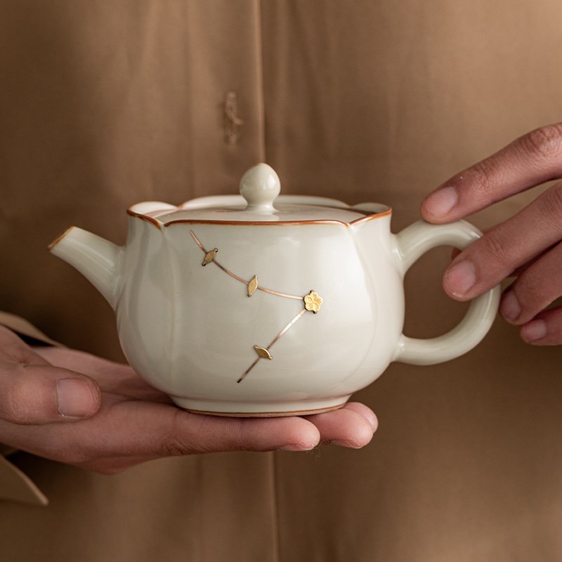 汝窑锔钉泡茶e壶功夫茶具家用办公室汝窑陶瓷一壶二杯干泡茶盘套