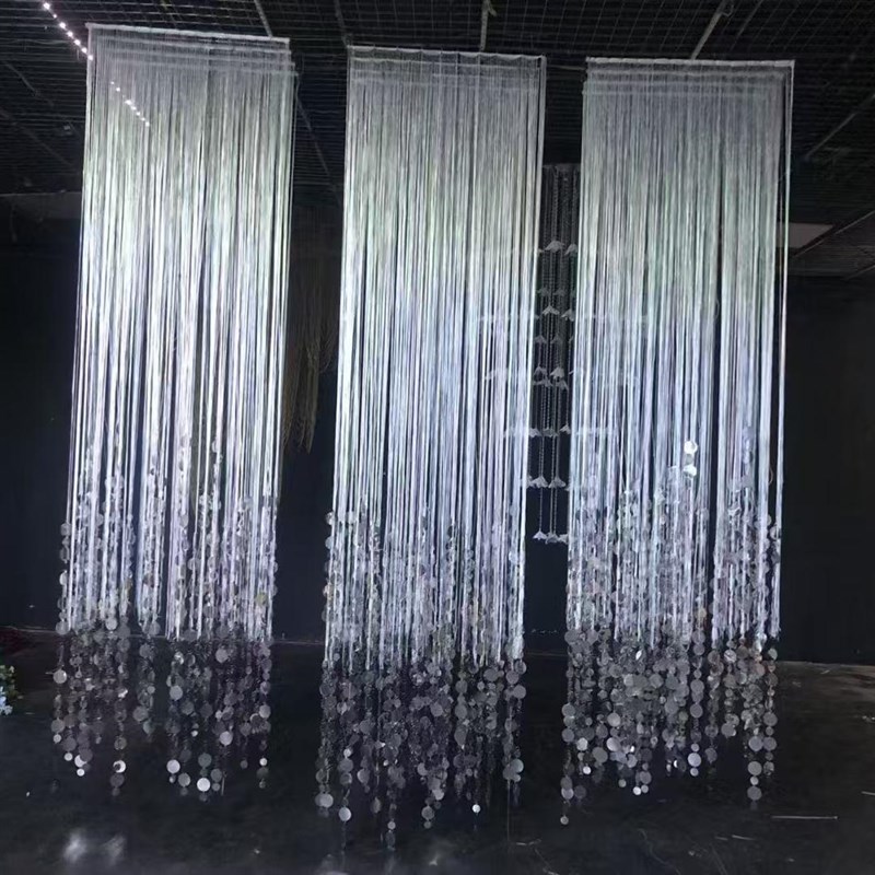 婚庆道具线d帘流苏亮片珠帘挂件酒店婚礼堂吊顶装饰背景圆片韩式