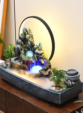 假山流水生财摆件循环水景办公室客厅玄关风O水轮桌面摆件开业乔