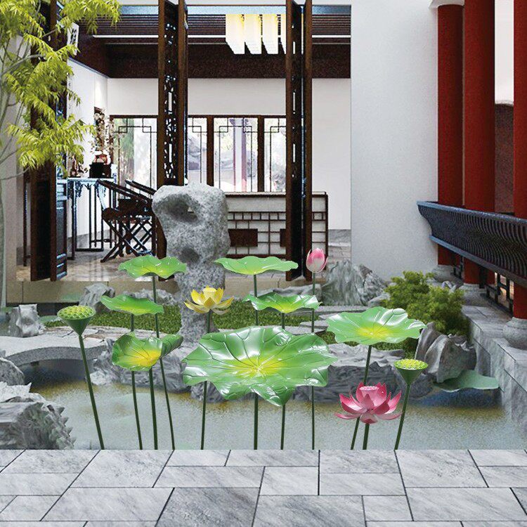 金属装饰庭院铁艺水池水景摆件莲花户外荷叶荷花园林景观花苞卷叶