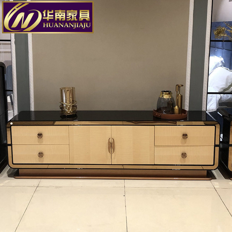 后现代意式轻奢电视柜 实木地柜组合烤漆饰面 可移动客厅家具