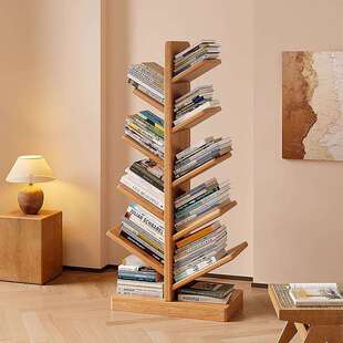 全实木树形书架落地置物架靠墙角落拐角转角创意儿童客厅小型书柜