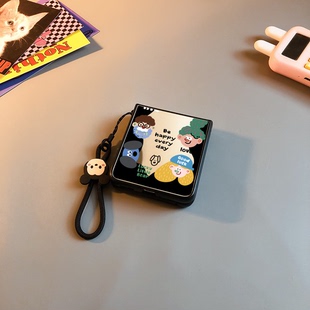 4卡通oppofindn3n2荣耀v女0 涂鸦happy玻璃适用华为pocket2手机壳purax硬novaflip小米mixflip三星zflip5