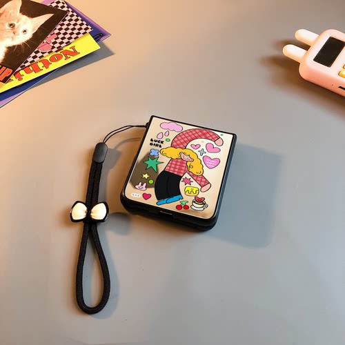 女孩适用华为pocket2手机壳purax镜子小米mixflip玻璃novaflips三星zflip764卡通vivox可爱oppofindn3n2女p50