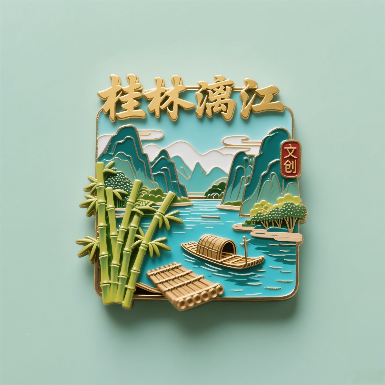 桂林山水天下金属立体浮雕冰箱贴