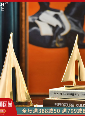 速发创帆全饰意船摆件 办公室书房间客厅装铜品乔迁礼品家居装饰