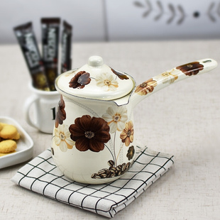 新品 搪瓷咖啡黄油加热杯斗搪瓷单柄奶锅储奶罐电磁炉可加热奶杯迷