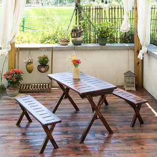 新品 实木阳台休闲桌露台折叠桌椅组合花园户外木质庭院室外防腐木