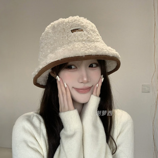 渔夫帽女秋冬季 羊羔毛绒冷帽子大头围显脸小加厚保暖鱼夫盆帽25新