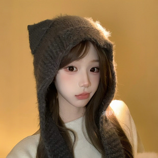 帽子女秋冬毛线帽绑带护耳帽保暖薄款雷锋包头显脸小针织帽2025新