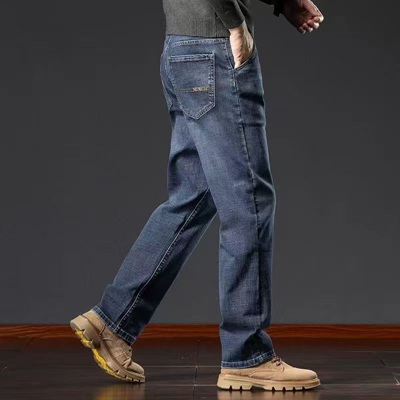 2025秋冬季高端牛仔裤男士宽松直筒大码阔腿裤商务中年休闲长裤子