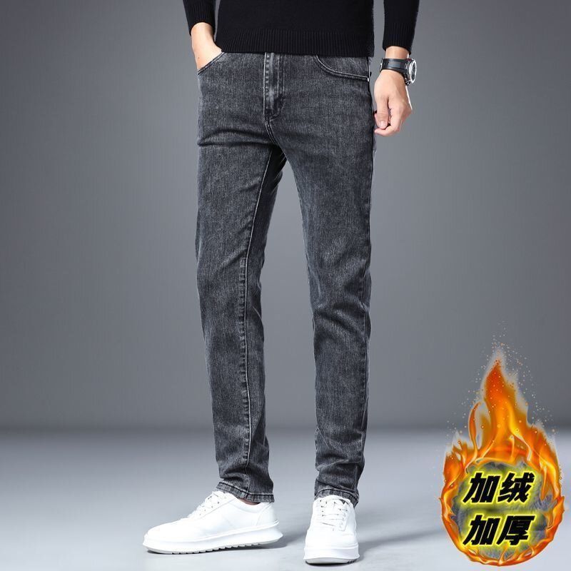 秋冬款牛仔裤男2025新款秋冬男士直筒修身黑色加绒加厚裤子男潮牌