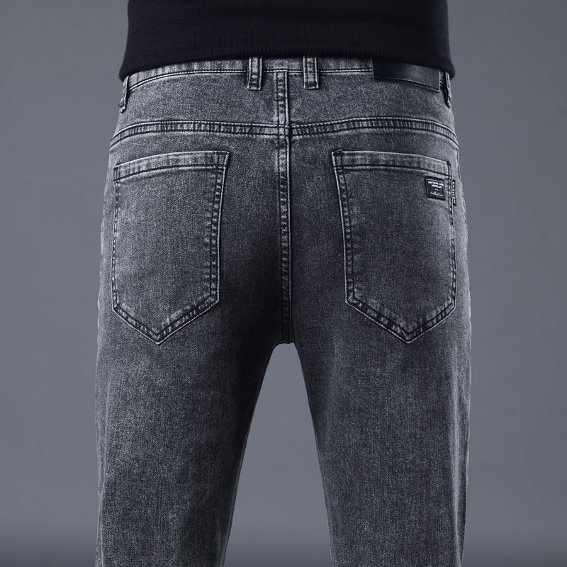 秋冬爆款男士弹力烟灰色牛仔裤直筒修身商务休闲百搭显瘦男裤子