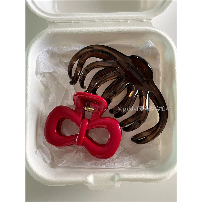 高颜值法式经典酒红深棕大号抓夹气质高级感发量多盘发鲨鱼夹发饰