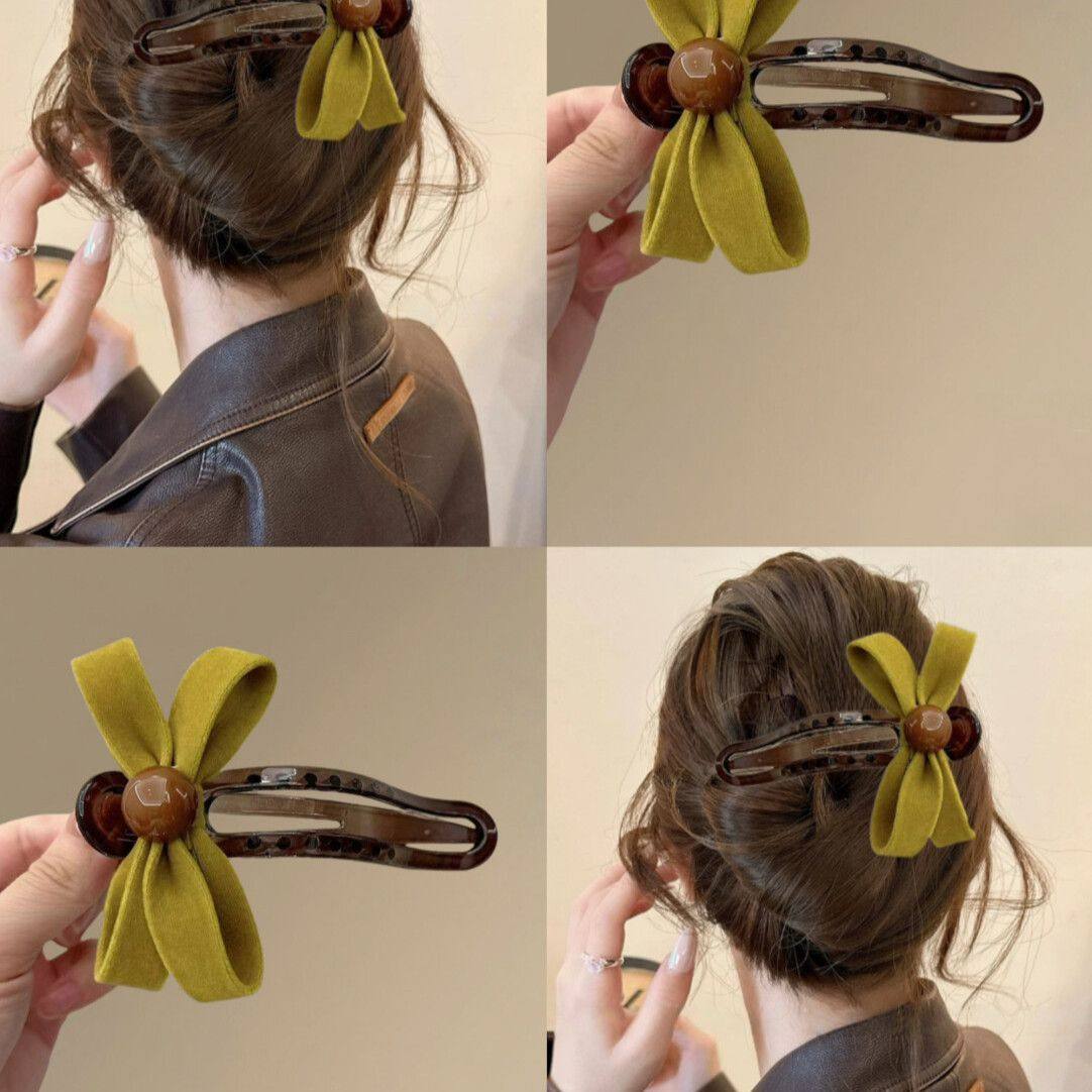 甜美丝绒蝴蝶结鸭嘴夹发