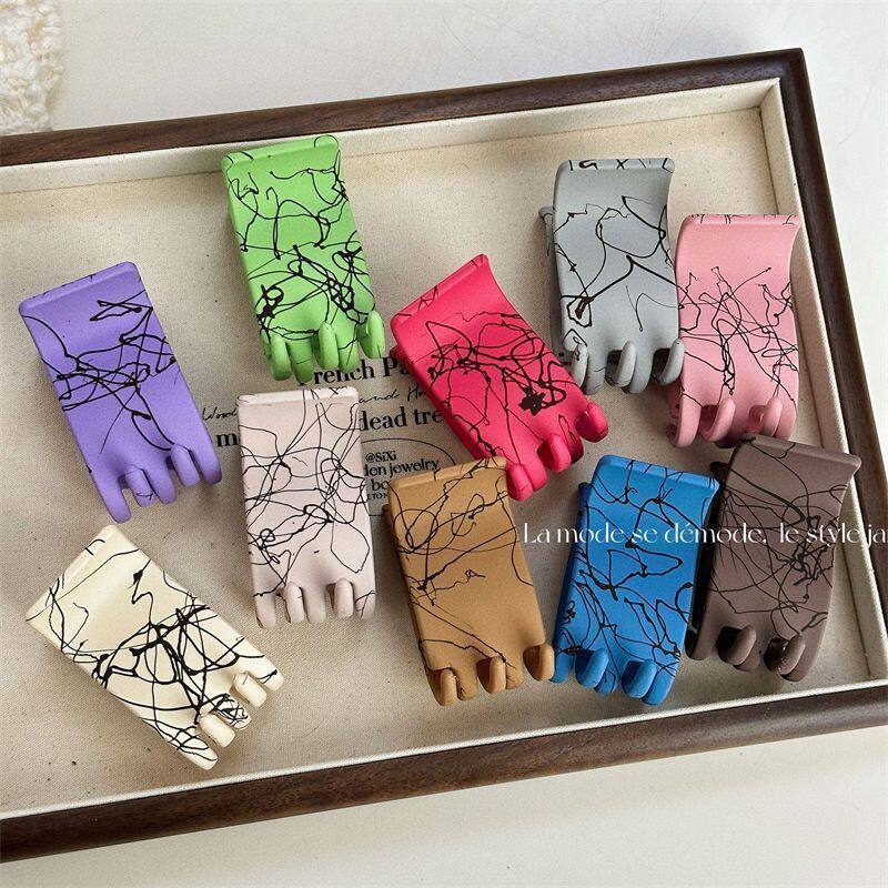 韩版设计感磨砂喷漆不规则线条抓夹半夹发饰盘发鲨鱼夹拼色小发夹