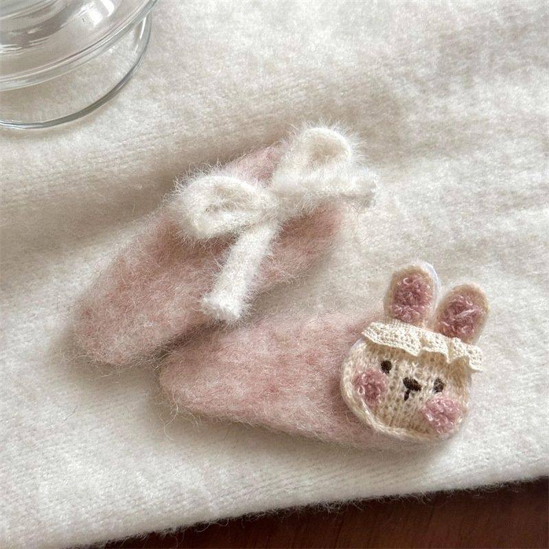 卡通小兔子发夹毛绒蝴蝶结一字夹甜美碎发BB夹发卡儿童可爱侧边夹