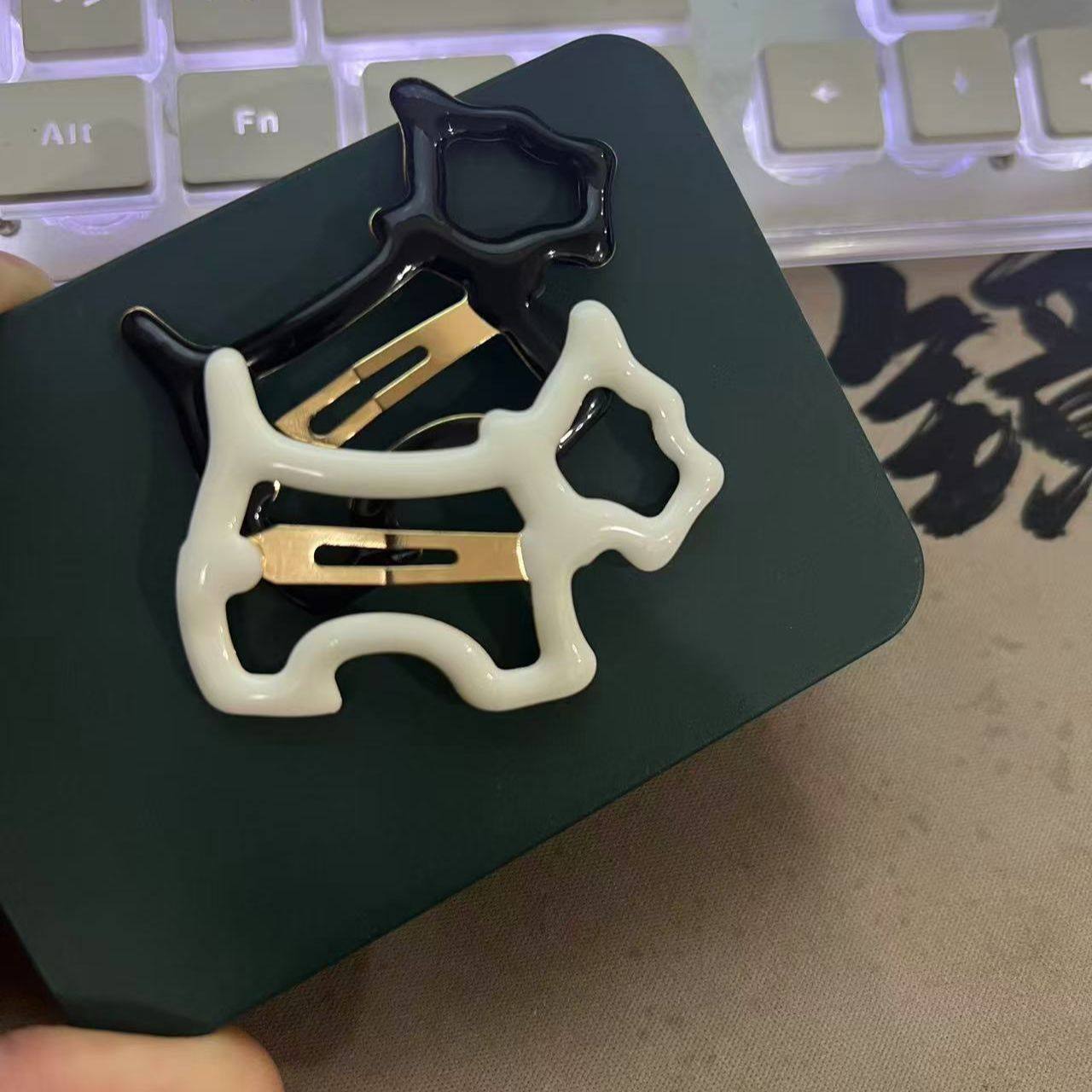 多巴胺黑白小狗发夹可爱发卡侧边前额bb刘海夹子学生版碎发夹