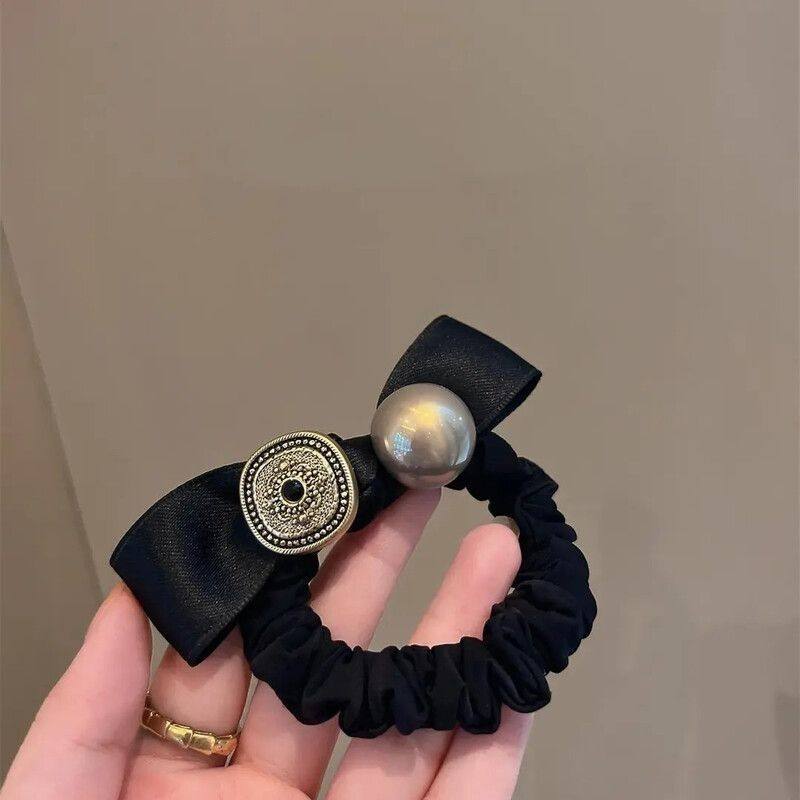 高级纽扣珍珠头绳蝴蝶结小肠圈精致少女扎丸子头发绳马尾气质头绳