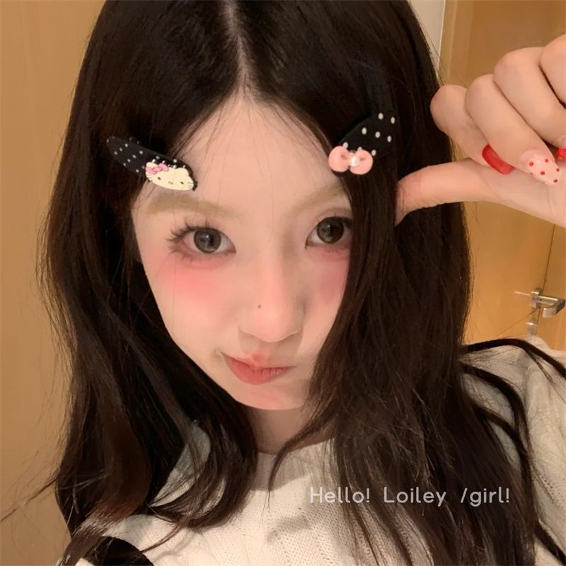 甜美黑白波点kitty蝴蝶结发夹百搭鸭嘴夹椭圆碎发刘海夹侧边发饰