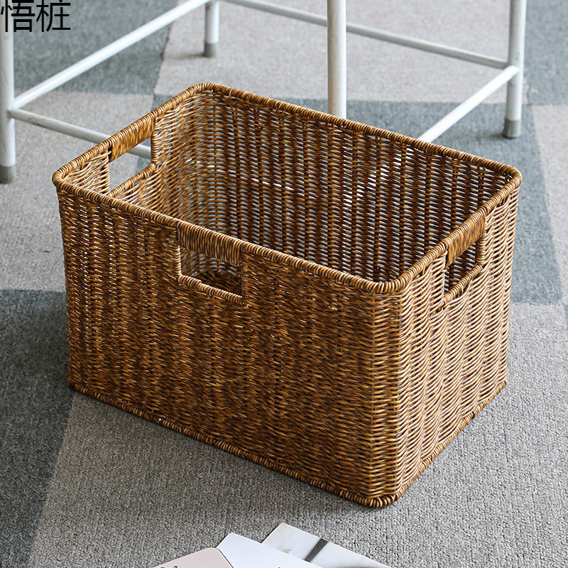 编织收纳筐家用橱柜茶几整理筐衣服零食收纳箱仿藤编篮欧式