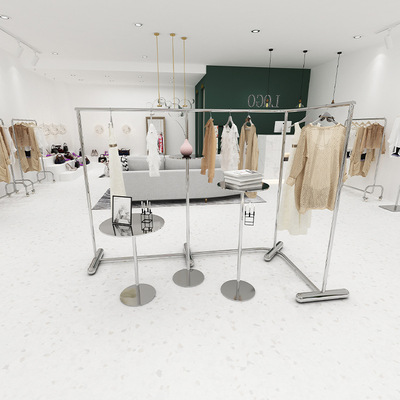 不锈钢店铺中间L形弧形展示架货架落地式服装店陈列中岛架挂衣架