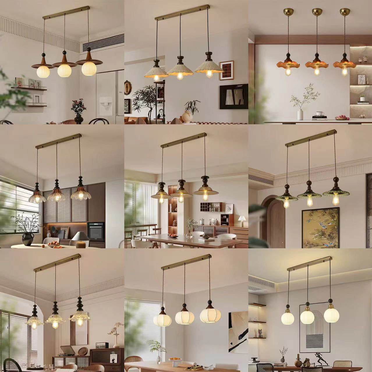 日式复古餐厅吊灯三头简约胡桃木吧台饭厅餐桌灯中古诧寂风小吊灯