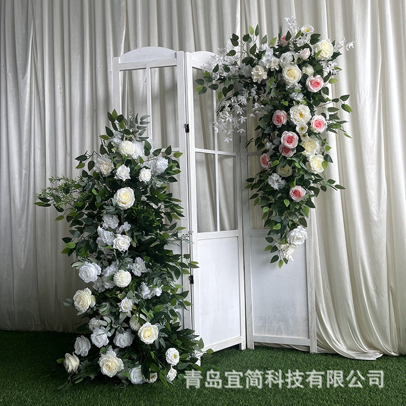 森系蛋糕塔橱窗展厅蛋糕塔装饰花牛角架搭配花排假花北欧艺术