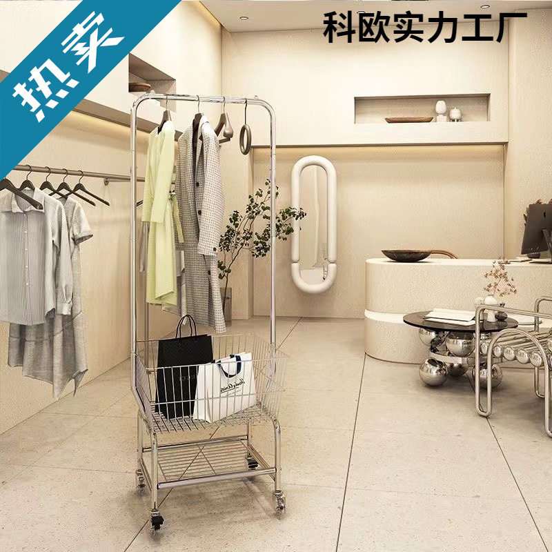 衣帽架隔夜家用晾挂衣架落地卧室收纳架置物架可移动衣架推车衣篮