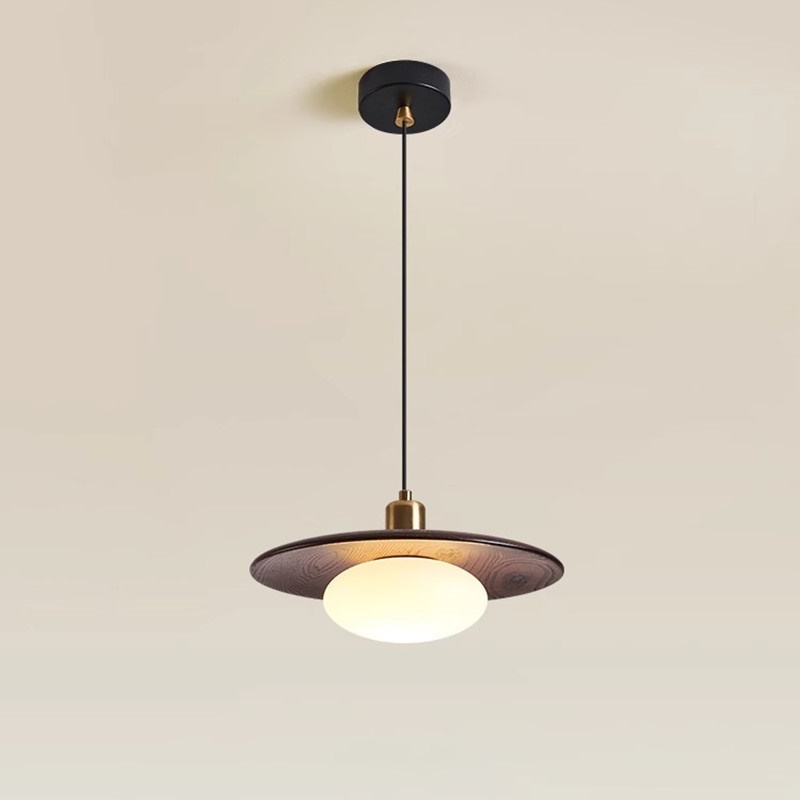 餐厅吊灯创意实木飞碟卧室床头灯日式复古胡桃木色民宿茶室吧台灯