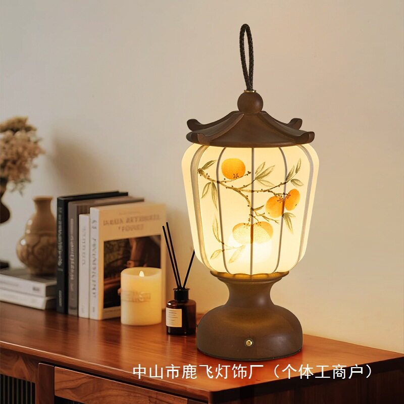 宋氏美学床头灯国风手绘布艺中古复古风民宿氛围实木装饰充电台灯