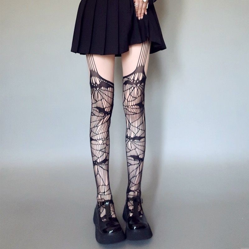 暗黑Lolita朋克哥特吊带渔网丝袜洛丽塔蝙蝠镂空JK辣妹打底连裤袜