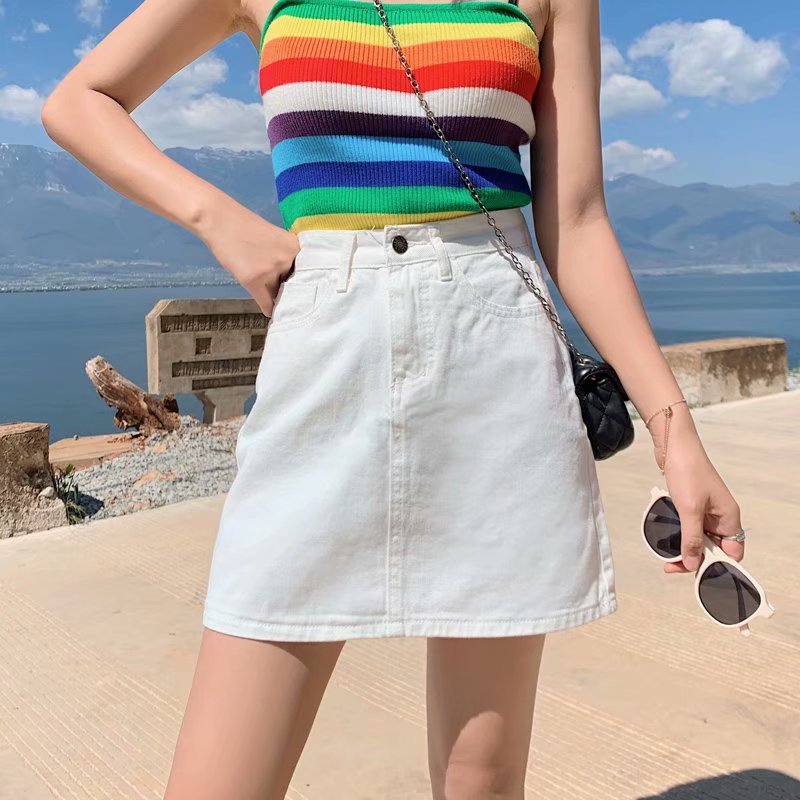外贸韩版简约牛仔半身裙女夏2025新款高腰微胖MM显瘦穿搭短裙大码