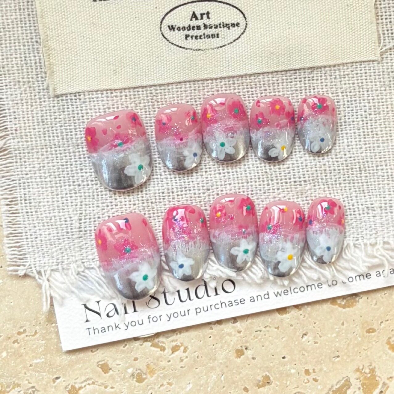 纯手工小花金属双拼显白穿戴甲