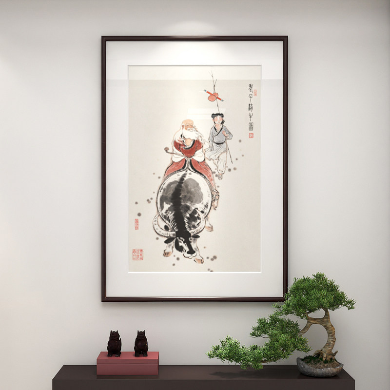 国画老子出关图紫气东来壁画客厅玄关挂画书房办公室装饰画实木
