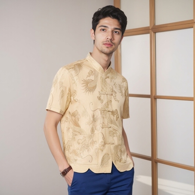 唐装男冰丝古风短袖衬衫中老年人新中式汉服爸爸爷爷晨练太极服夏