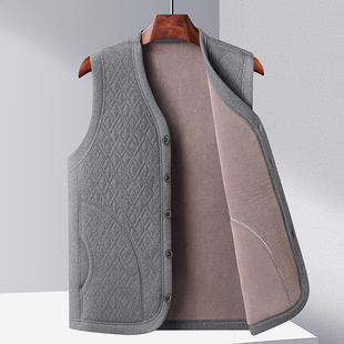加绒马夹中老年坎肩男装 毛内胆新款 中年男士 大码 背心加厚棉 爸爸装