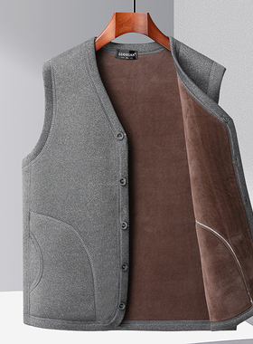 加绒加厚秋冬背心中老年马甲外套保暖爸爸装老年人坎肩内搭衣服男