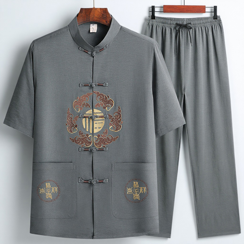 中老年唐装男士短袖套装