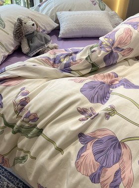 速发美式紫色大花花四件套全棉纯棉11米m..85田园