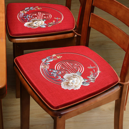 速发餐桌结子坐垫红椅色婚新中式红木椅子垫实木马蹄垫餐椅垫座垫