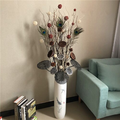 速发客厅装饰干花花束现代干树枝装饰简约大型落地仿陶瓷花瓶欧式