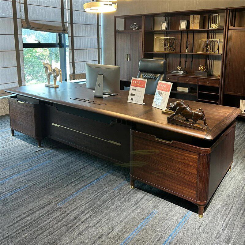 速发#新中大办公桌椅组合实木老板桌总裁台北美胡桃木式班桌办公
