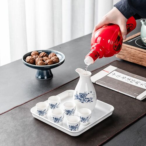 速发传统酒杯套装家用白瓷酒具陶酒杯仿风酒器黄酒清酒壶古古小酒