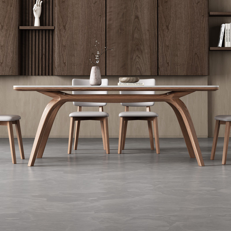 速发岩板餐餐方组合简约家用桌厅小户型2024新款白蜡木长椅形饭桌