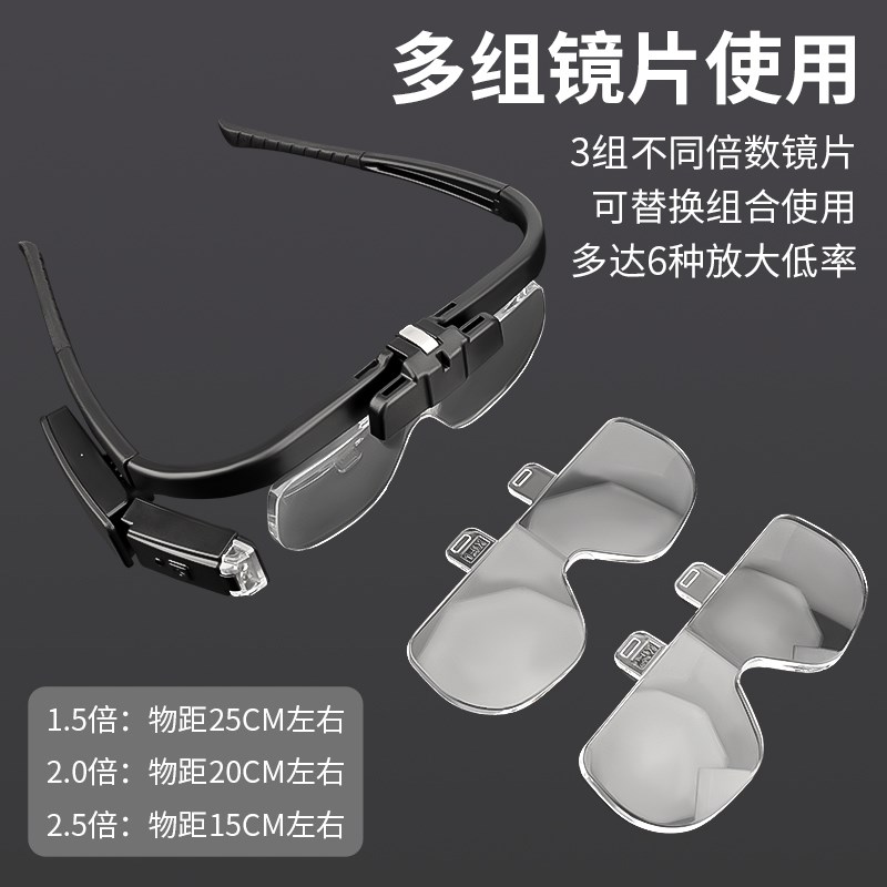 速发型镜高看型书阅读老年人头戴式清带灯充电式刺绣雕刻