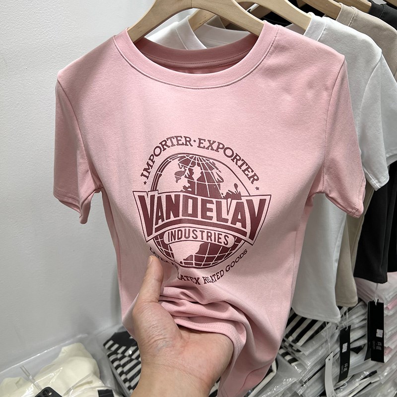 速发新货设计感款母印花T恤2024夏装欧字简约百搭体恤衫上衣潮