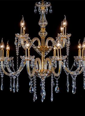 8+4双层金色透明12头水晶吊灯蜡烛灯真2层适合客厅楼梯KTV婚庆等