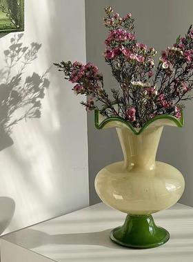 中古侘寂风 家居玻璃拼色风灯花瓶插花花器花瓶摆件花瓶客厅装饰