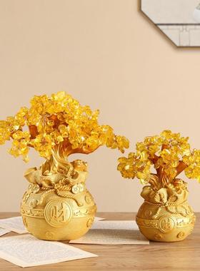 黄金发财树金钱树福袋摇钱树摆件客厅玄关酒柜家居装饰树脂工艺品